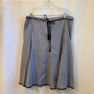 Talbots Womens Navy Blue White Striped Nautical Cotton Blend Skirt Size 16